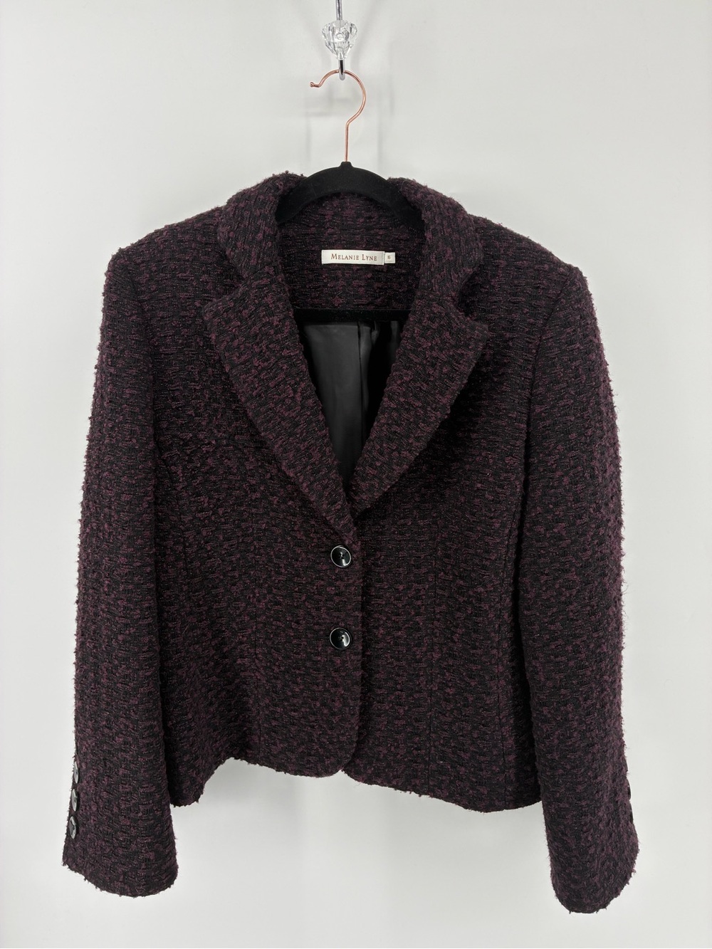 Melanie Lyne Wool Blend Women's Elegant Textured Blazer in Deep Purple